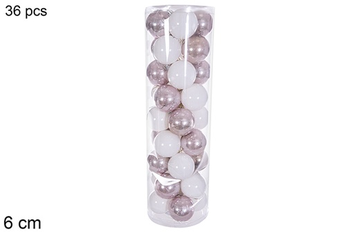 [116328] Pack 36 boules à paillettes or rose/blanc cylindre 6 cm