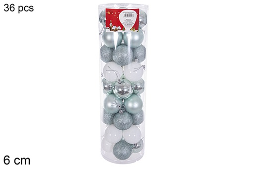 [116329] Pack 36 mint green/white gloss/matte balls cylinder 6 cm