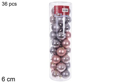 [116330] Pack 36 balls rose gold/grey glossy/matt cylinder 6 cm