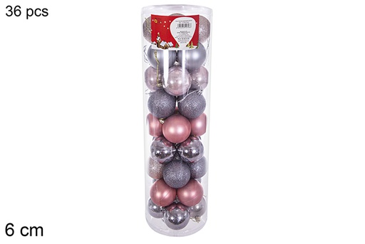 [116330] Pack 36 bolas oro rosa/gris brillo/mate cilindro 6 cm