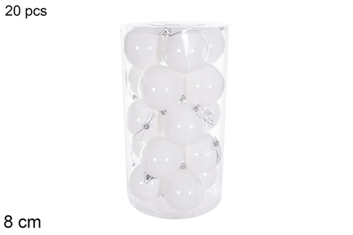 [116338] Pack 20 boules blanches à paillettes dans un cylindre 8 cm