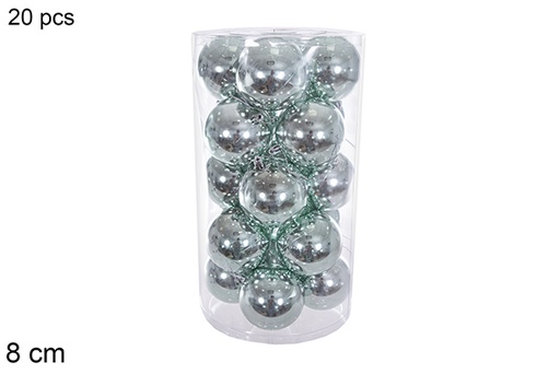 [116340] Pack 20 boules pailletées vert menthe en cylindre 8 cm