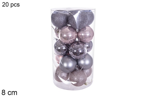 [116344] Pack 20 rose gold/grey glitter/matte/glitter balls cylinder 8 cm