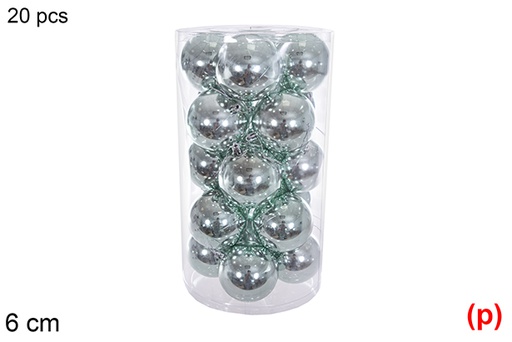 [116348] Pack 20 boules pailletées vert menthe cylindre 6 cm