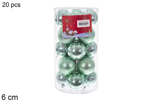 [116349] Pack 20 boules vert menthe brillant/mat cylindre 6 cm