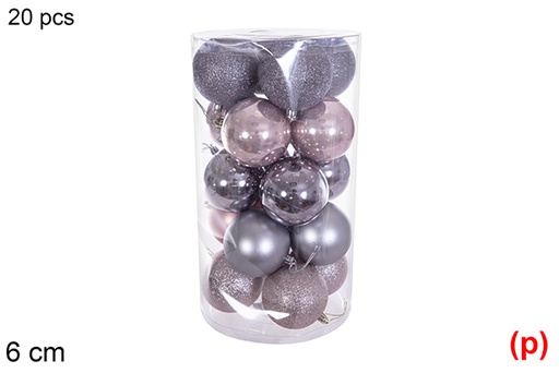 [116352] Pack 20 balls rose gold/grey glossy/matt/glitter cylinder 6 cm