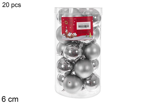 [116353] Pack 20 bolas gris brillo/mate cilindro 6 cm