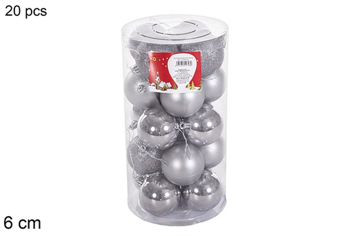 [116353] Pack 20 boules gris brillant/mat cylindre 6 cm