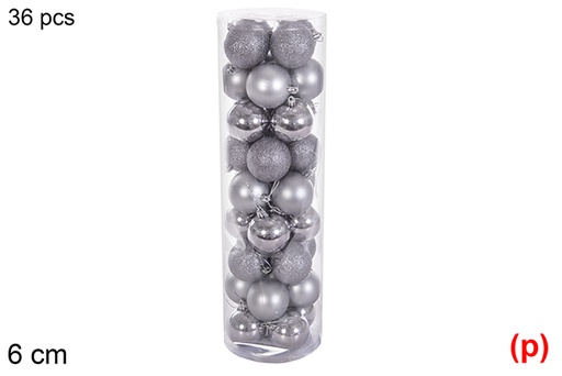 [116355] Pack 36 balls gray glossy/matt/glitter cylinder 6 cm