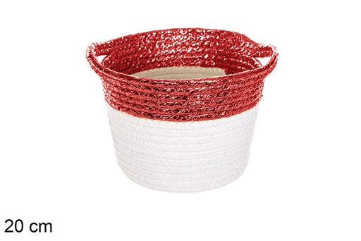 [116364] Cotton rope basket with red paper and handle 20 cm