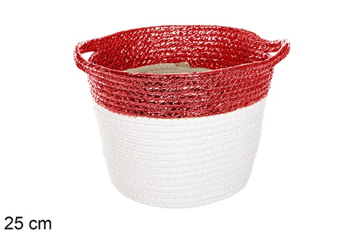 [116365] Cotton rope basket with red paper and handles 25 cm