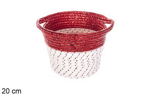 [116370] Cotton rope basket with red paper and handles 20 cm