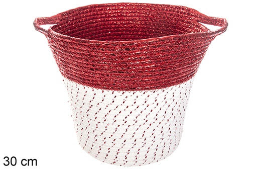 [116372] Cotton rope basket with red paper and handles 30 cm