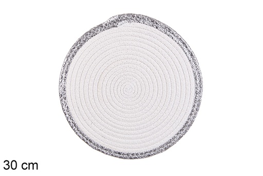 [116560] White cotton placemat with silver edge 30 cm