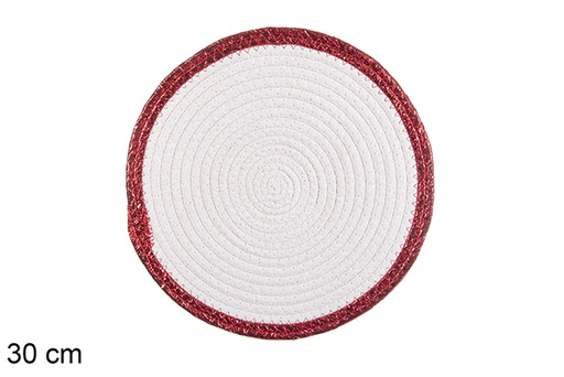 [116563] Tovaglietta americana in cotone bianco con bordo rosso 30 cm