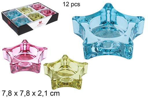 [116572] Portacandele in vetro stella di colori assortiti 7,8 cm
