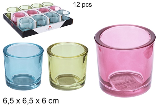 [116573] Castiçal redondo de vidro cores sortidas 6,5 cm