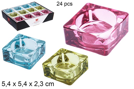 [116574] Portacandele quadrato in vetro colori assortiti 5,4 cm