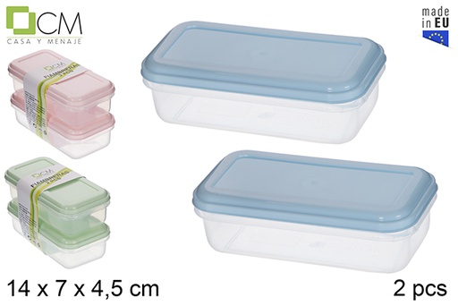 [116593] Pack 2 fiambrera rectangulares con tapa colores pastel 14x7 cm