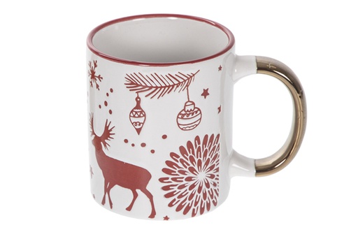 [116695] Caneca de cerâmica com alça de metal decorada com desenhos variados de Natal