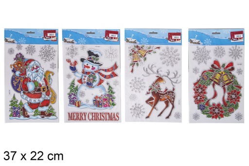 [116743] Adesivos Papai Noel e bonecos de neve dourados decoram janela 37x22 cm