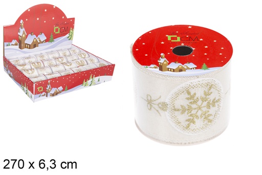 [116788] Ruban de Noël blanc décoré de flocons de neige  270x6,3 cm