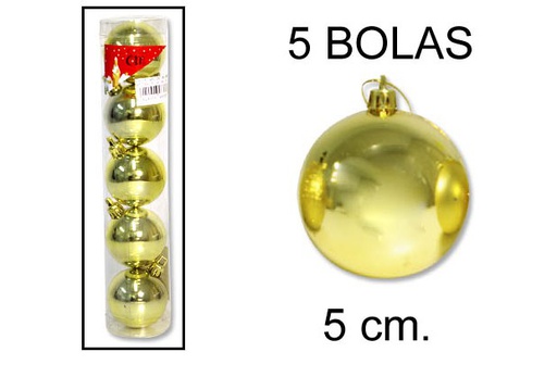 [048376] Pack 5 boules de Noël dorées brillantes 50 mm