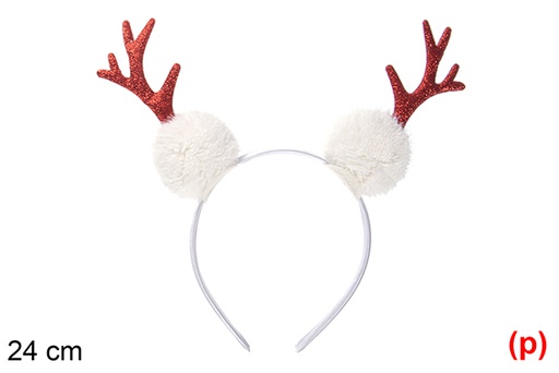 [116842] Diadema navidad blanca con cuernos roja 24cm