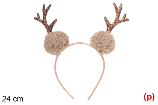 [116843] Diadema navidad rosa con cuernos rosa 24cm