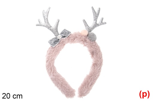 [116844] Diadema navidad rosa con cuernos plata 20cm
