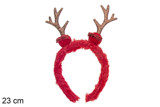 [116851] Cerchietto natalizio rosso con corna oro rosa 23cm