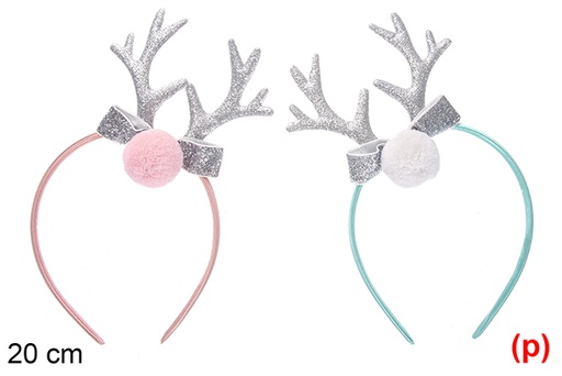 [116853] Diadema navidad color surtido con cuernos plata 20cm