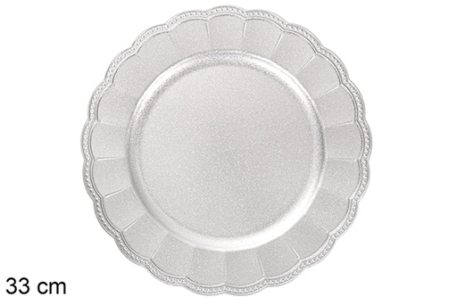 [116928] Bajo plato decorativo puntos plata brillo 33 cm