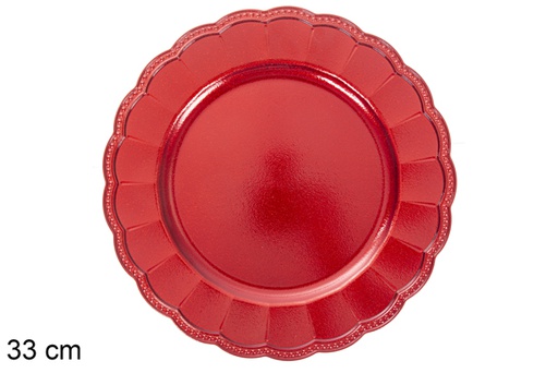 [116929] Bajo plata decorativo puntos rojo brillo 33 cm 