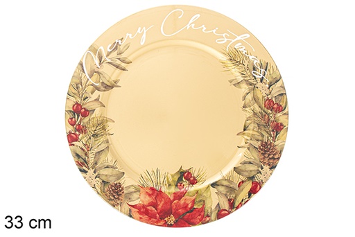 [116937] Prato decorado com flor de Páscoa glitter dourado 33 cm