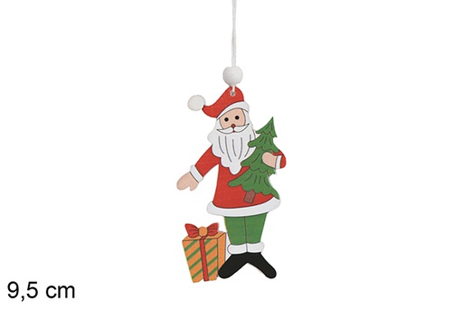 [116965] Ciondolo in legno di Babbo Natale con pacchetto regalo 9,5 cm