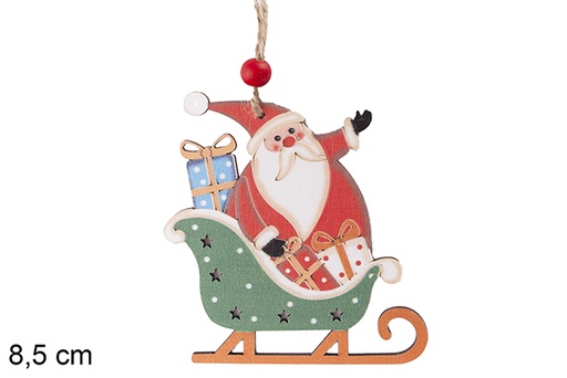 [116966] Ciondolo in legno Babbo Natale con slitta 8,5 cm