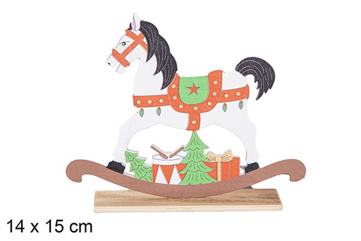 [116992] Figura cavallo natalizia in legno 14x15 cm