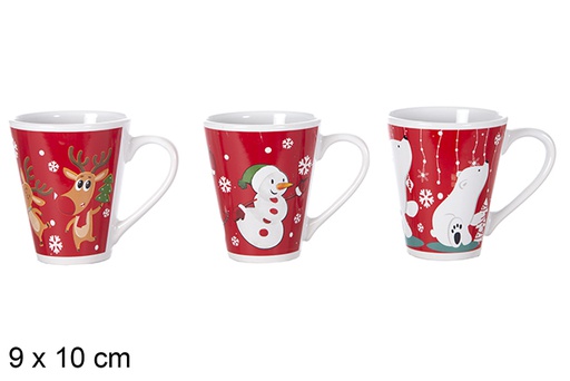 [116994] Mug céramique Noël rouge assorti 10x9 cm