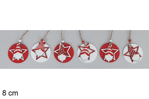 [117014] Pendentif en bois blanc/rouge assorti 8 cm