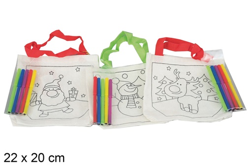 [117045] Borsa in stoffa decorata natalizia 5 modelli 22x20 cm