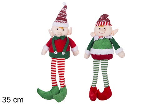 [117071] Green/red sitting elf plush 35 cm