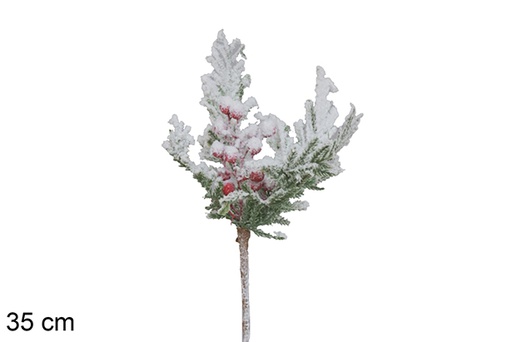 [117141] Snowy green branch with red berries 35 cm