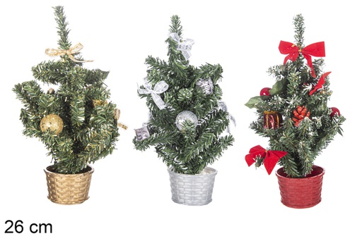 [117159] Green PVC tree decorated in assorted colours 26 cm