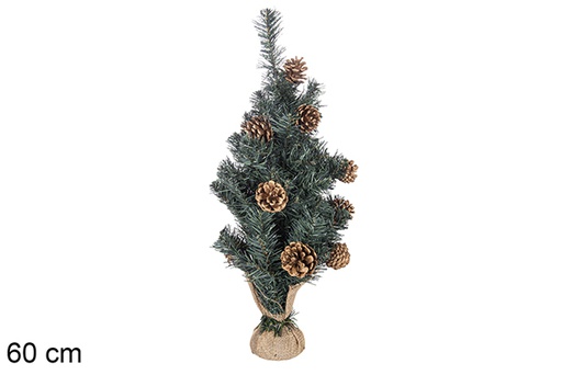 [117163] Albero in PVC verde decorato con pigne in scatola di legno 60 cm