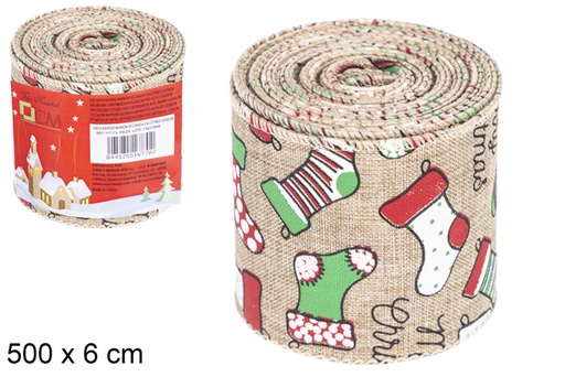 [117175] Cinta Navidad marrón decorada calcetines 500x6 cm