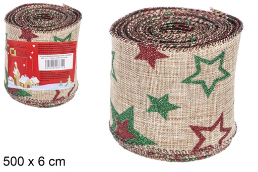 [117177] Brown Christmas ribbon decorated with stars 500x6 cm