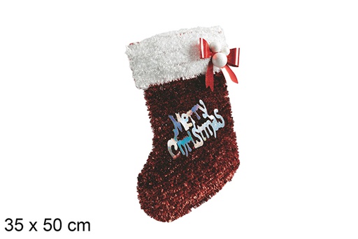 [117188] Santa Claus tinsel decorated Merry Christmas sock