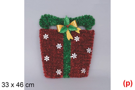 [117199] Christmas gift package red tinsel decorated with holly 33x46 cm