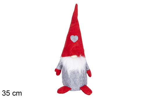 [117240] Peluche gnome gris/rouge 35 cm